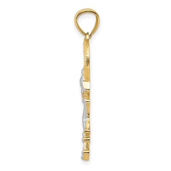 14k Yellow Gold and White Rhodium Two Tone Frog and Heart Pendant - Picture 2 of 5